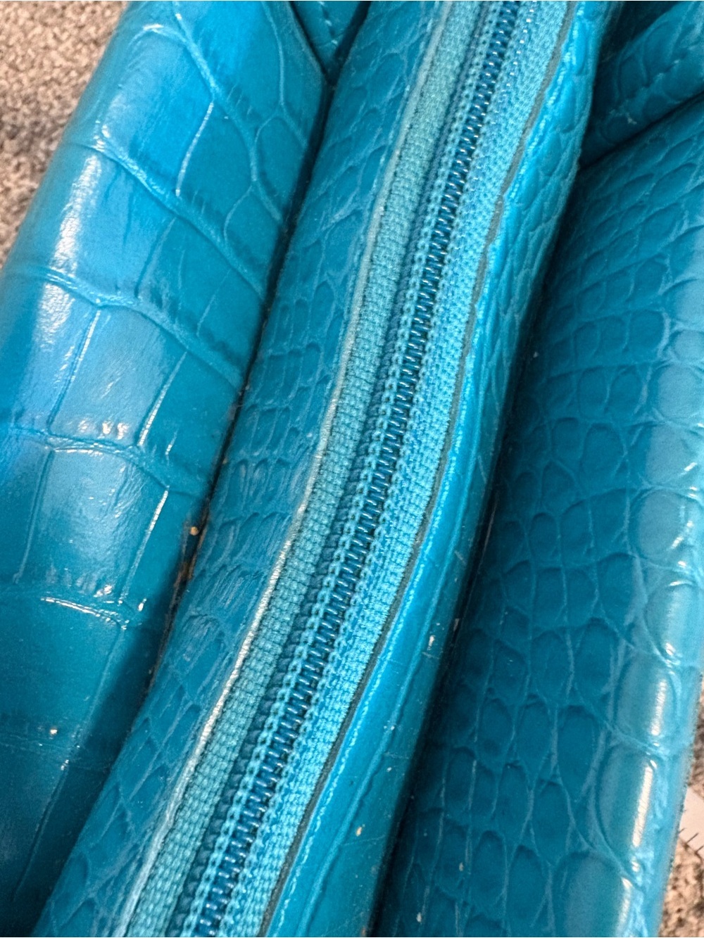 Y2K Joanel Teal Croc-Embossed Leather Shoulder Bag - Picture 9 of 15